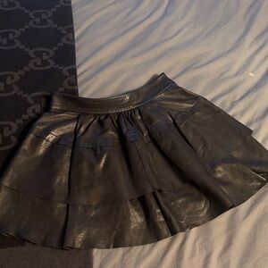 Diane Von Furstenberg Black Leather Skater Skirt